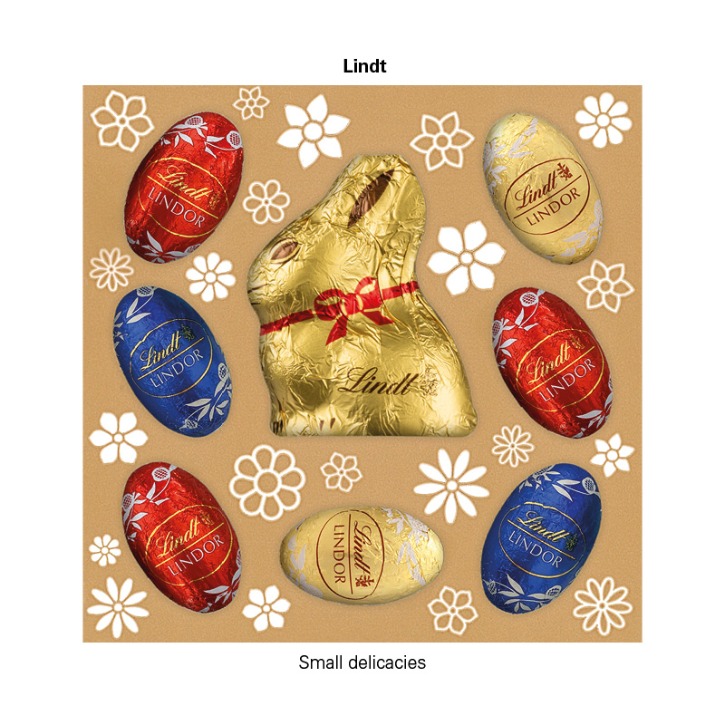 Lindt Präsent im Werbeschuber "Hasenohren", Lindt Mini Pralinés