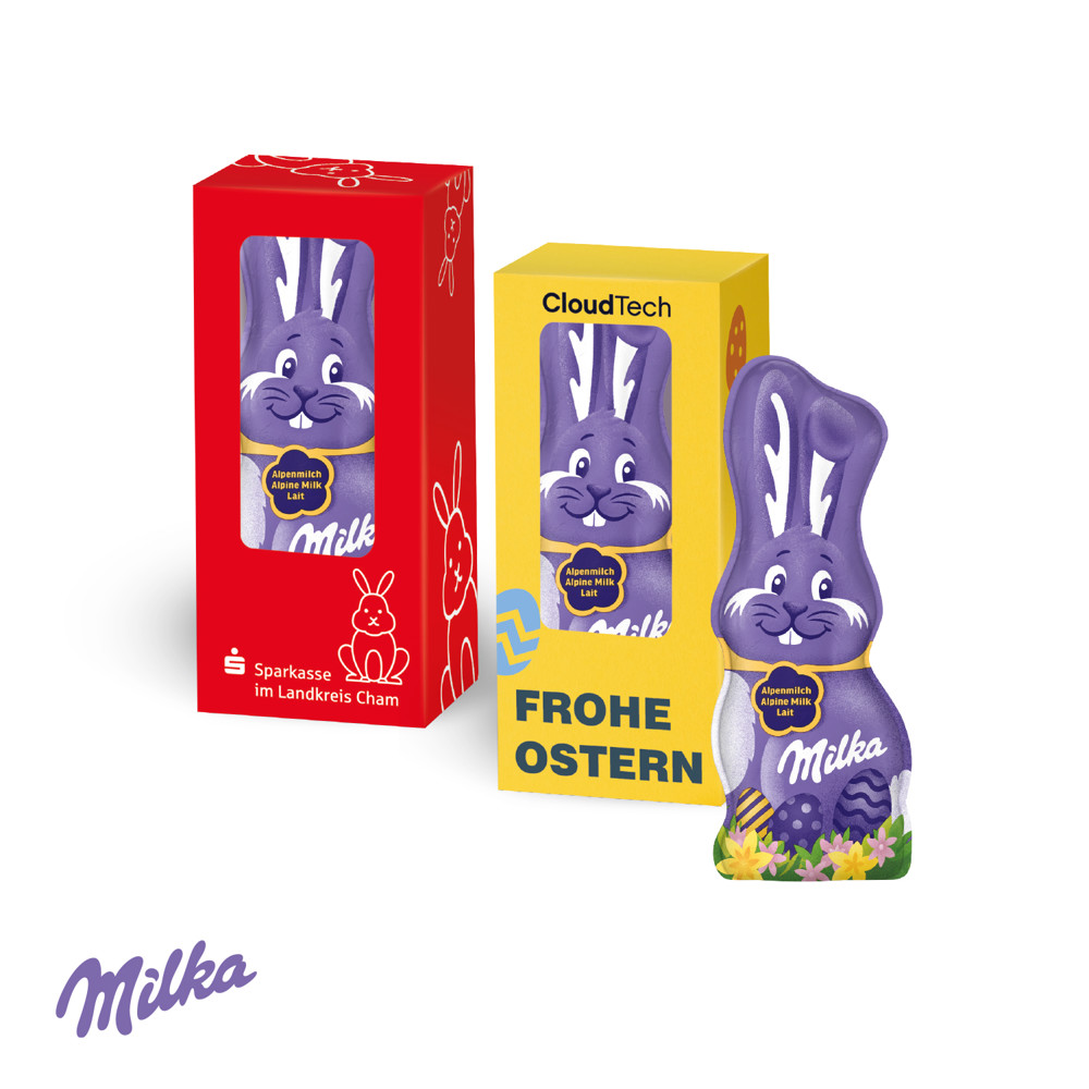 Milka Schmunzelhase in der Werbebox, 15 g